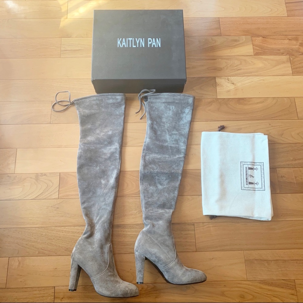 KAITLYN PAN Over the Knee High Heel Boots Gray 6.5
